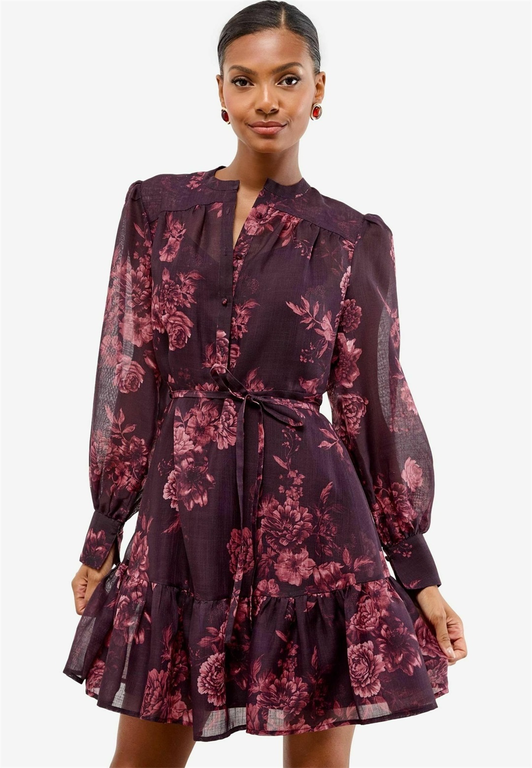 Lipsy REGULAR FIT-FLORAL - Blusenkleid - berry red/beere