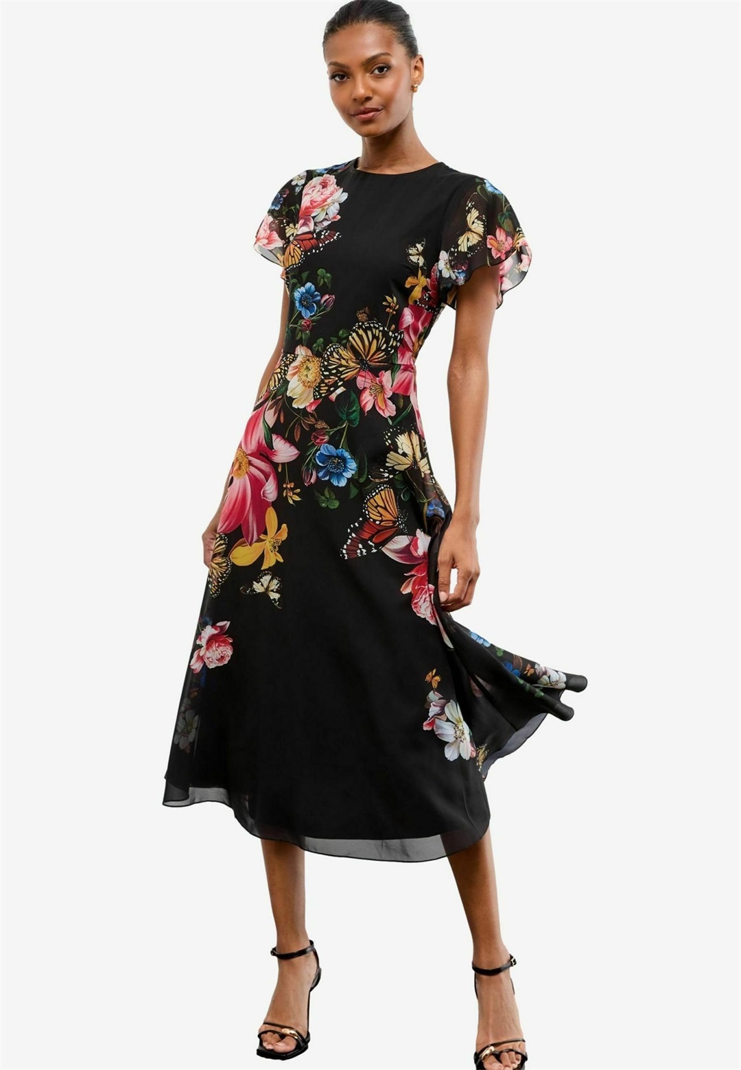 Lipsy REGULAR FIT - FIT AND FLORAL SHORT SLEEVE PRINTED - Freizeitkleid - black/schwarz