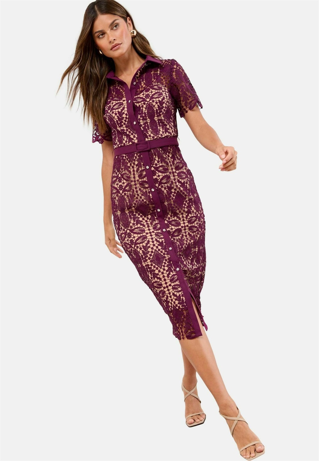 Lipsy REGULAR FIT - PREMIUM SHORT SLEEVE EMBELLISHED - Blusenkleid - purple/lila