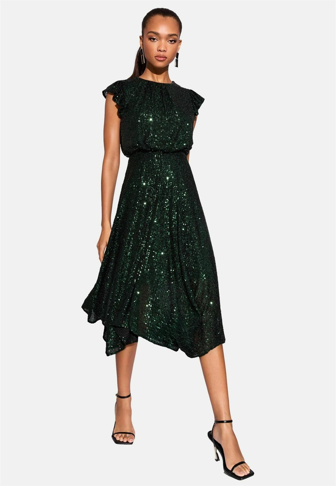 Lipsy REGULAR FIT - SEQUIN HIGH LOW FIT AND FLARE MIDI - Cocktailkleid/festliches Kleid - green/grün