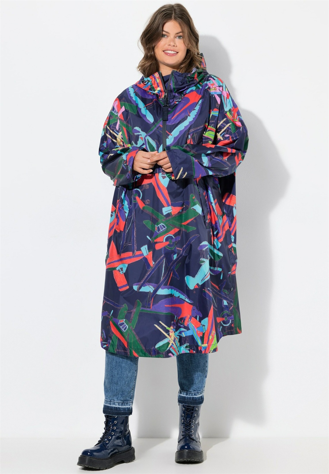 LAURASØN FUNCTIONAL UNISEX HOODED RAIN CAPE WITH PRINT - Parka - navy blue/dunkelblau