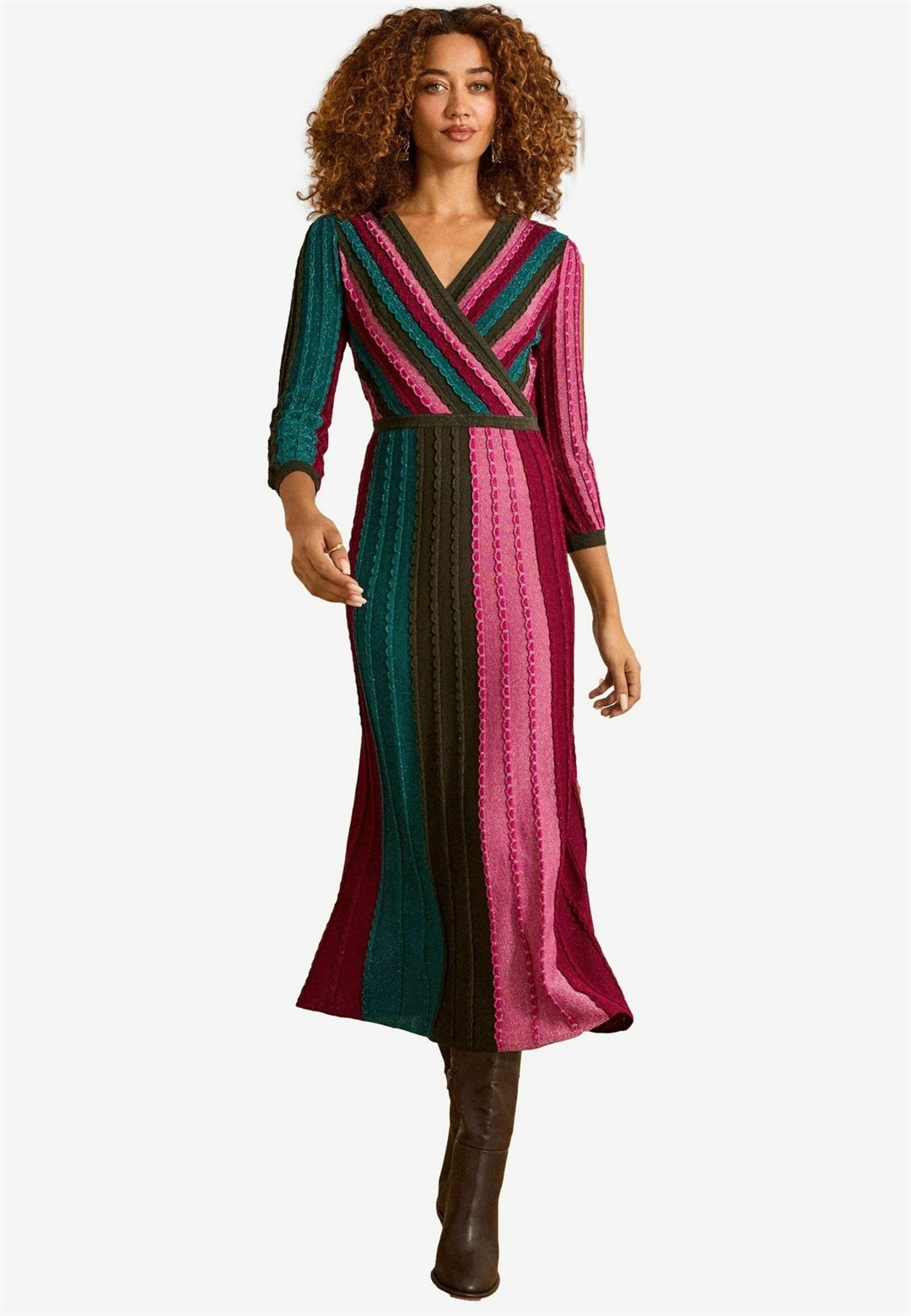 Love & Roses REGULAR FIT - MIDI - Strickkleid - multi rainbow stripe/pink
