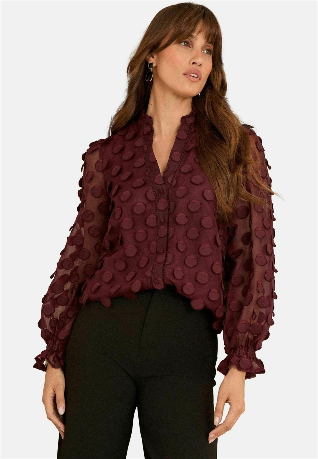 Love & Roses REGULAR FIT - 3D SPOT LONG SLEEVE - Hemdbluse - burgundy red/rot