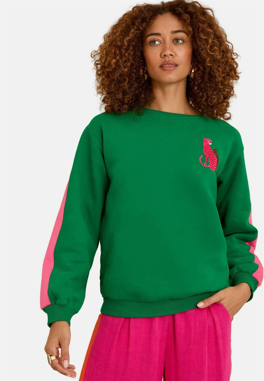 Love & Roses REGULAR FIT - Sweatshirt - green leopard with pink stripe/grün