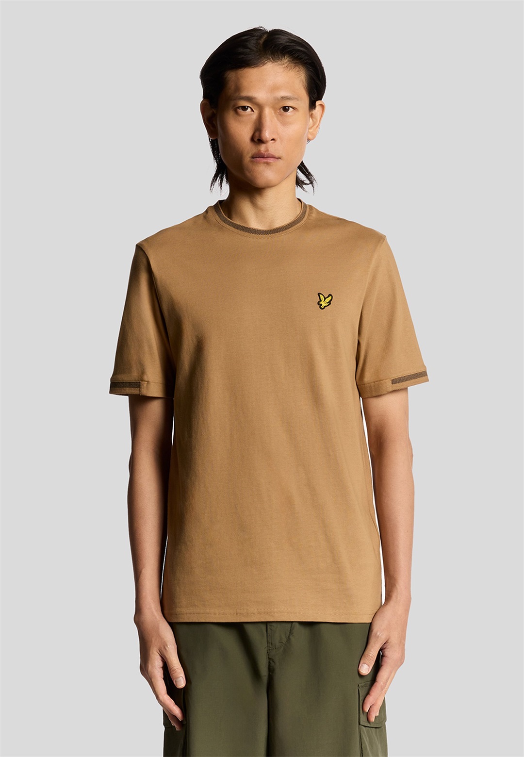 Lyle & Scott BIRDSEYE HALF TIPPED - T-Shirt basic - x tigers eye dark navy/braun