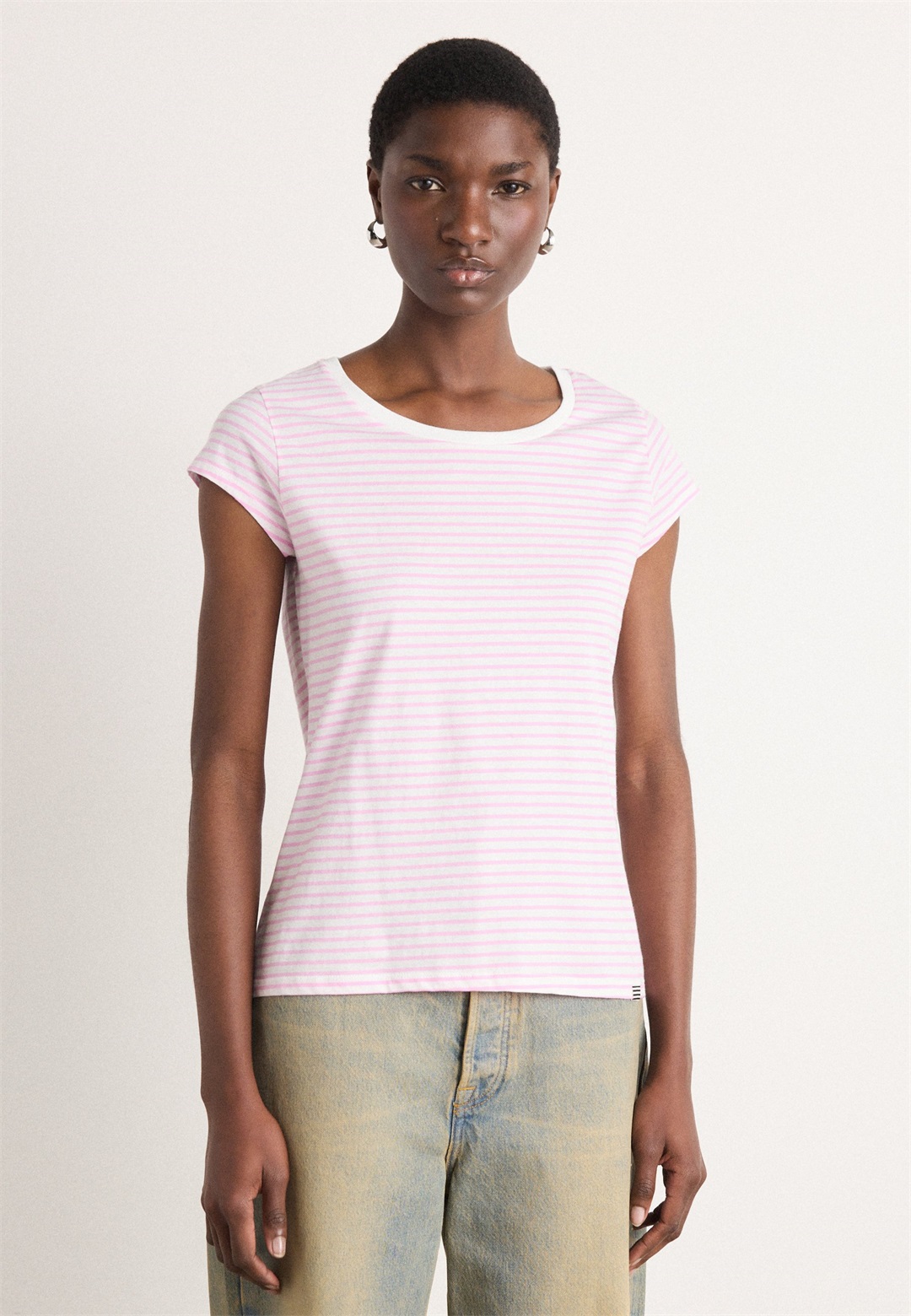 Mads Nørgaard STRIPE TEASY TEE - T-Shirt print - blushing bride/briliant white/rosa