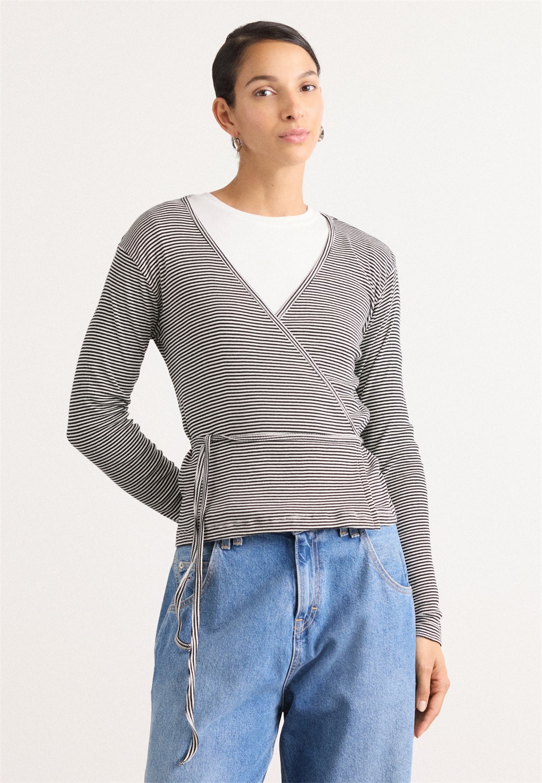 Mads Nørgaard STRIPE SUSI TOP - Langarmshirt - black/vanilla ice/grau