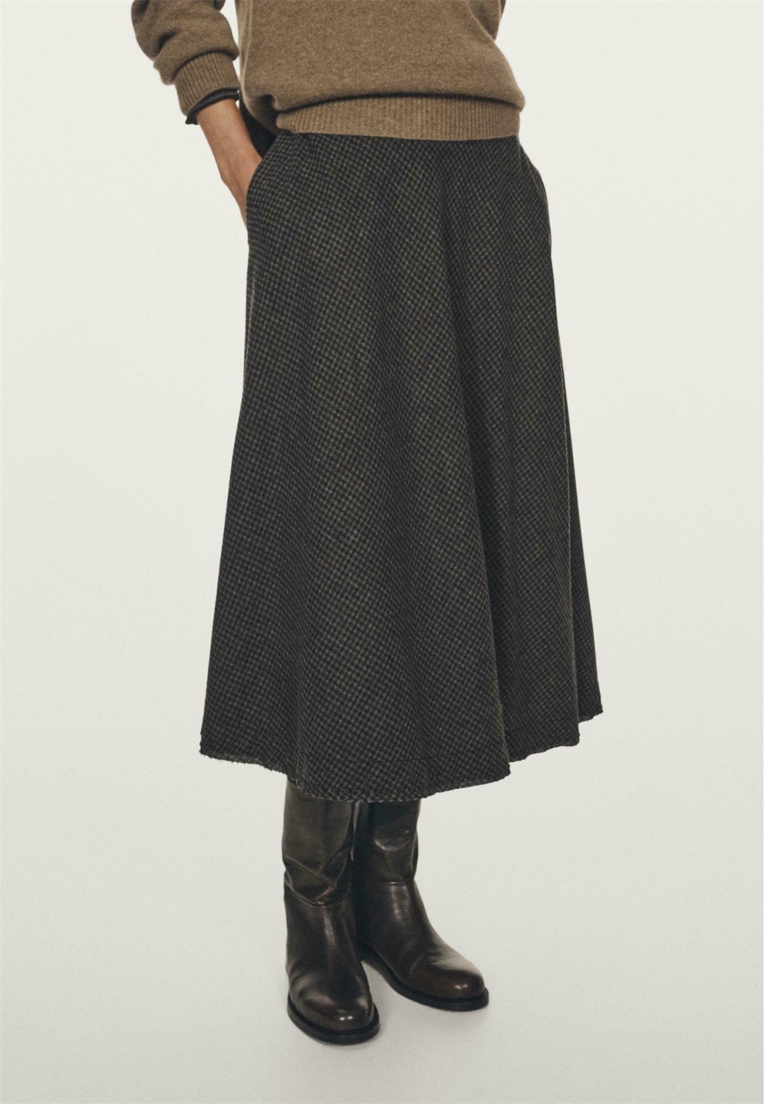 Massimo Dutti GINGHAM - A-Linien-Rock - black/schwarz