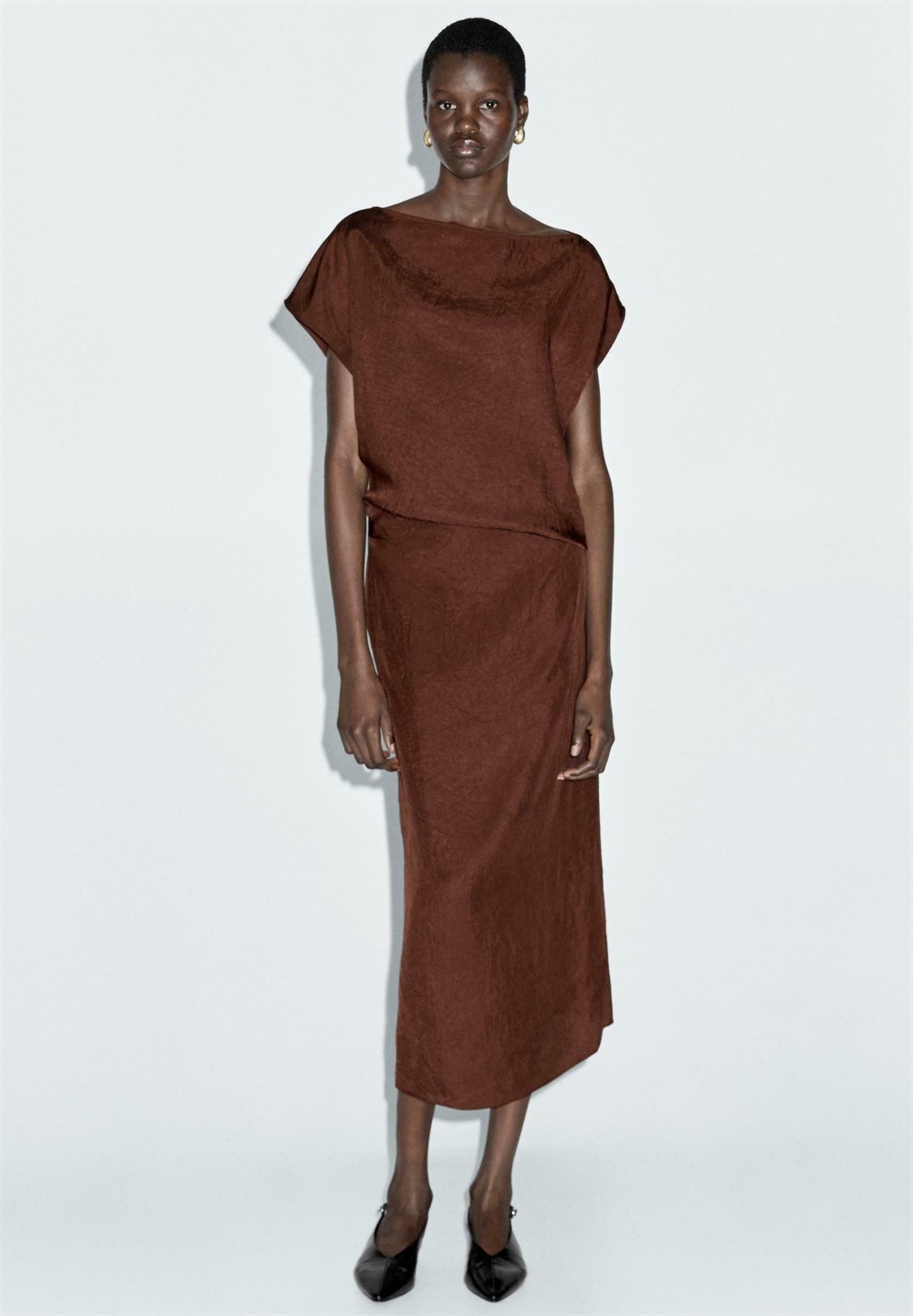 Massimo Dutti LONG BOAT NECK WITH GATHERED WAIST DETAIL - Freizeitkleid - bordeaux