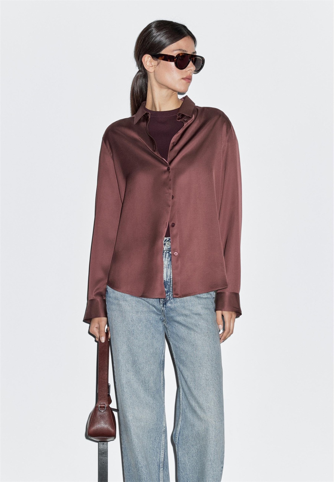 Massimo Dutti FLOWING SATIN LONG SLEEVE - Hemdbluse - lilac/flieder