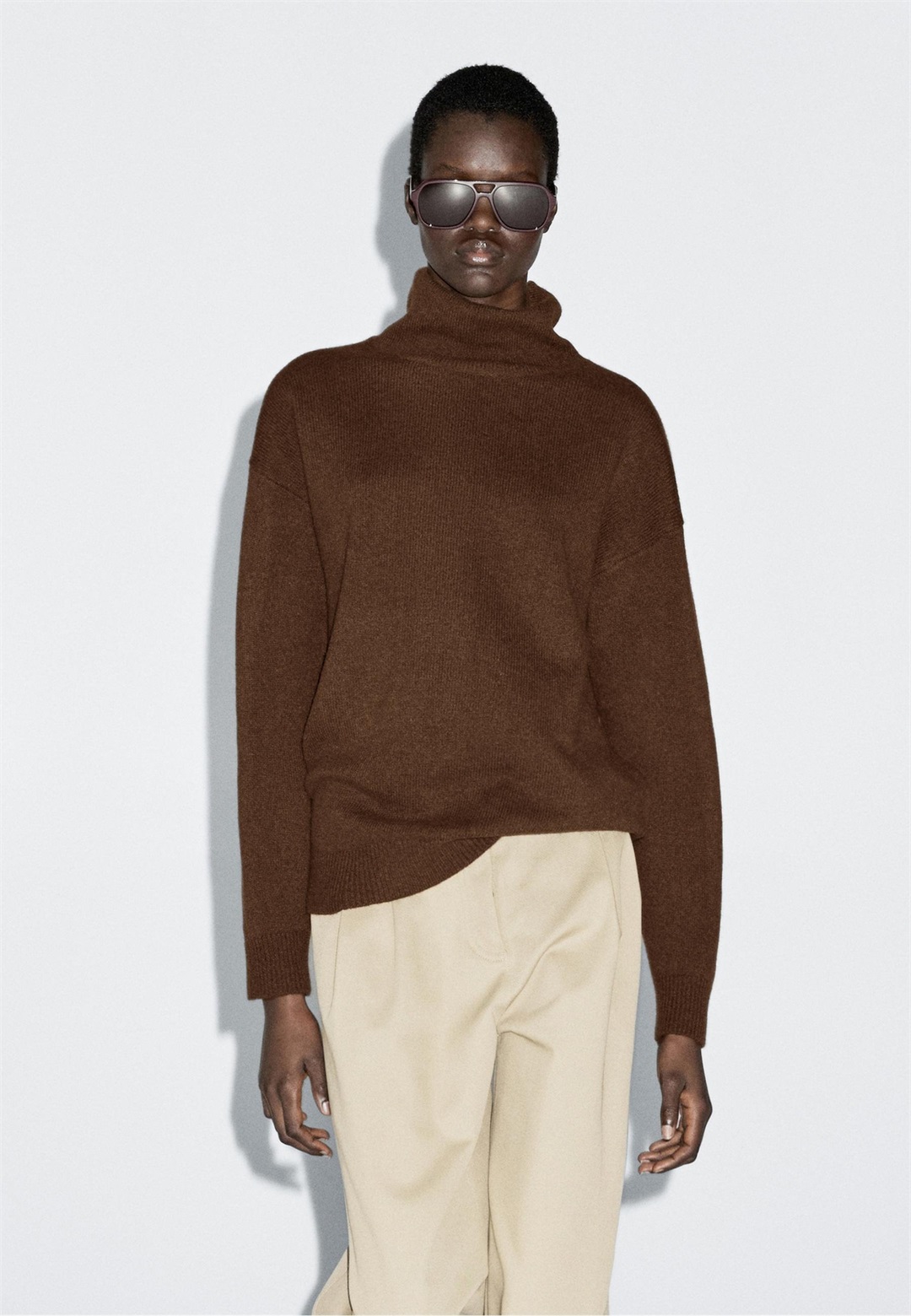 Massimo Dutti TURTLENECK - Strickpullover - dark brown/dunkelbraun