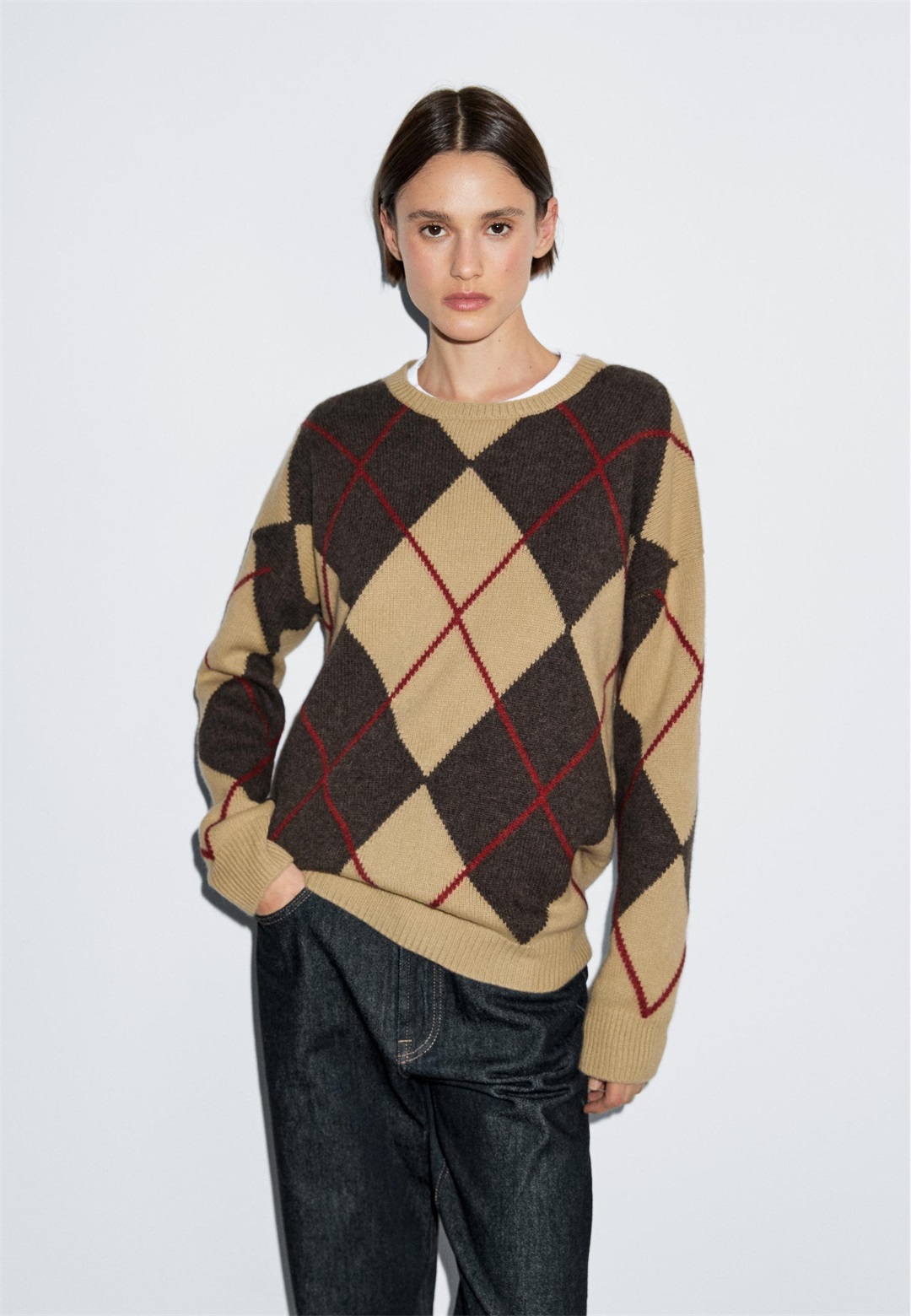 Massimo Dutti WITH ARGYLE DETAILING - Strickpullover - camel
