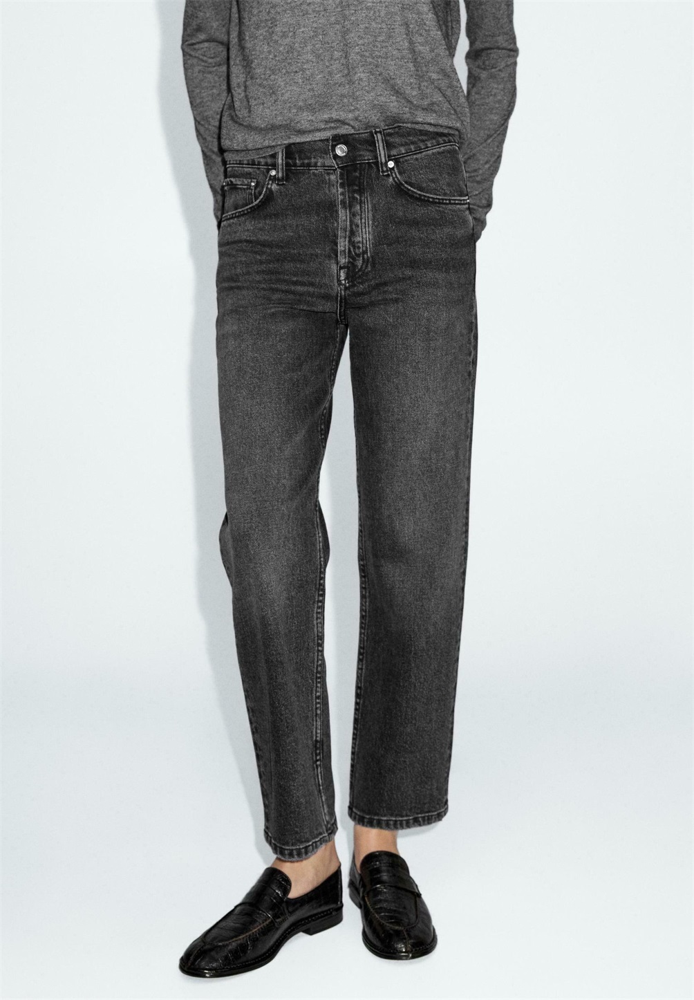 Massimo Dutti STRAIGHT-LEG HIGH-WAIST - Jeans Straight Leg - black/schwarz