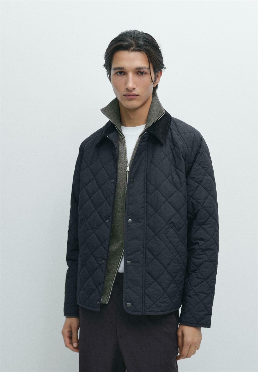 Massimo Dutti LIGH PADDING WITH CORDUROY COLLAR - Übergangsjacke - dark blue/dunkelblau