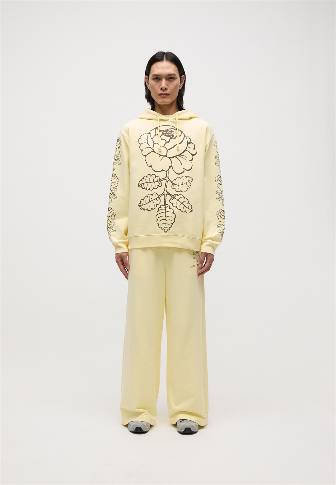 Marimekko SANOMA VIHKIRUUSU PLACEMENT HOODIE UNISEX - Kapuzenpullover - light yellow/dark brown/hellgelb