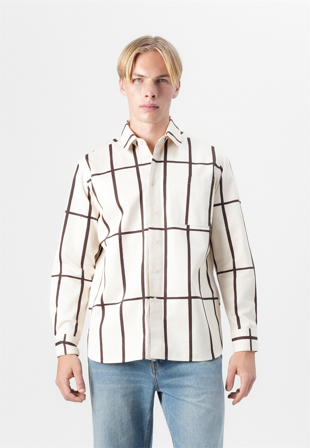 Marimekko BARITONI TIILISKIVI SHIRT UNISEX - Hemdbluse - light yellow/dark brown/hellgelb