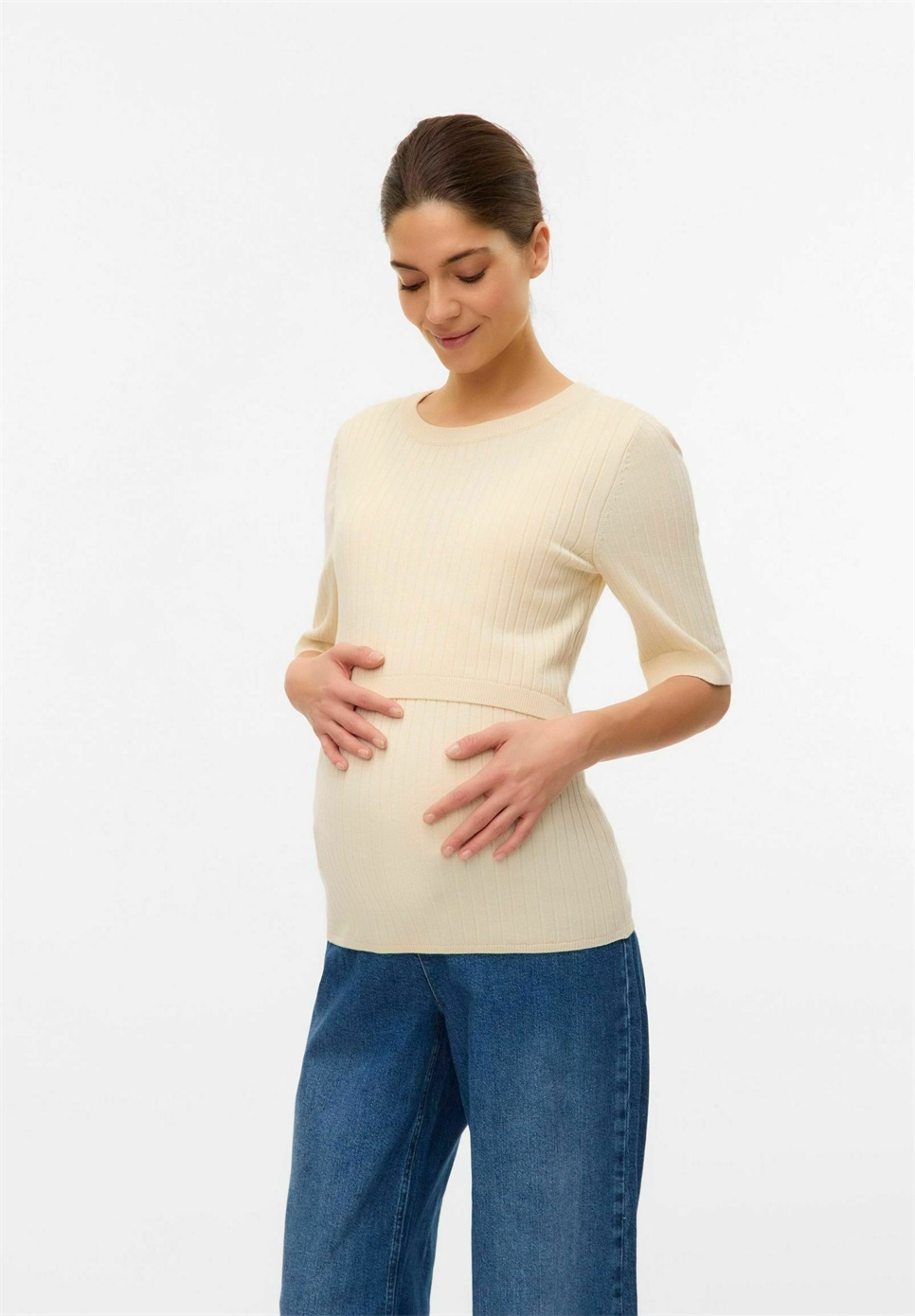 MAMALICIOUS NORMAL RUNDHALS - T-Shirt basic - birch/weiß