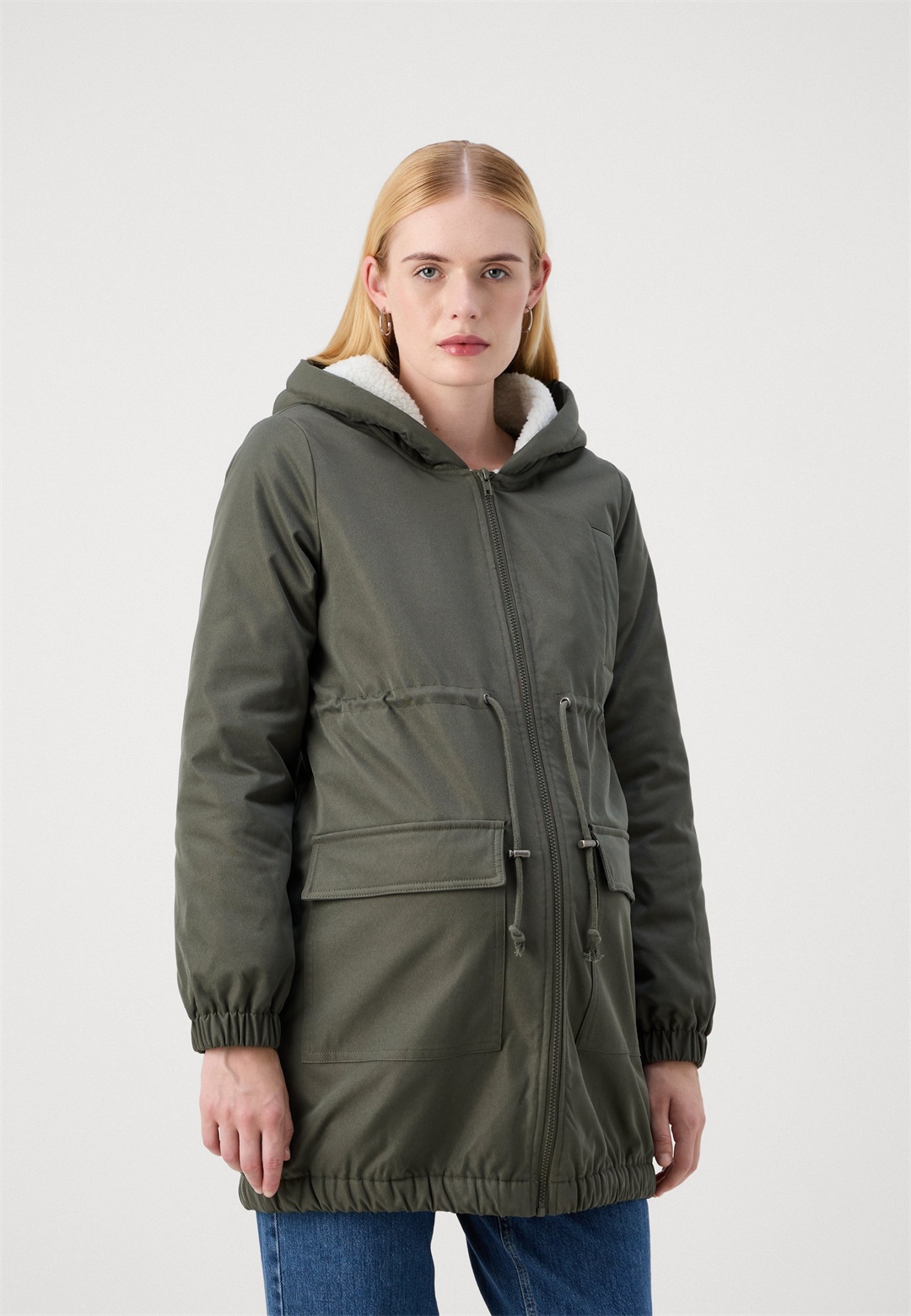 MAMALICIOUS LISE JACKET - Parka - kambaba/snow white/dunkelgrün