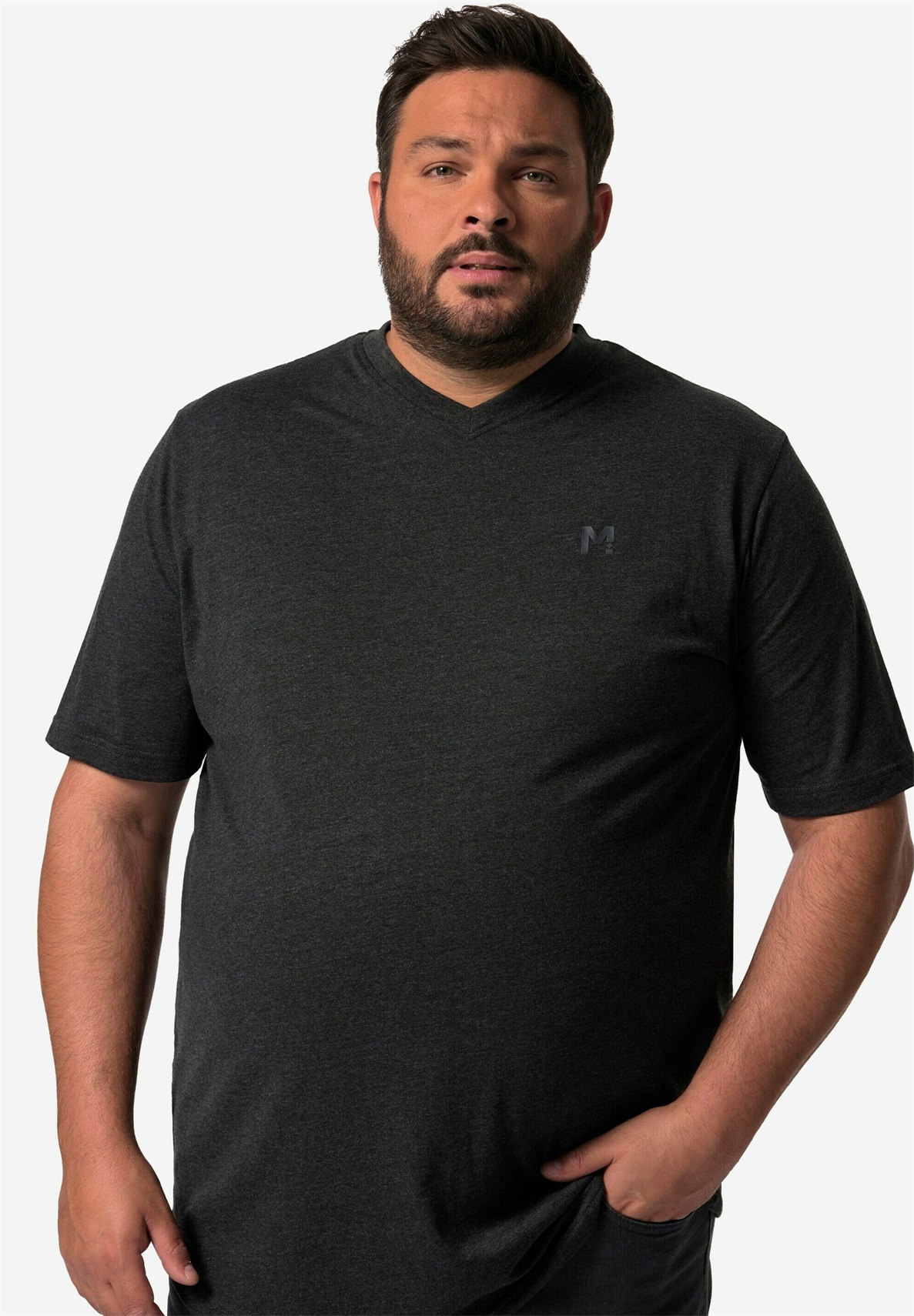 Men Plus 2ER-PACK HALBARM V-AUSSCHNITT - T-Shirt basic - black/schwarz