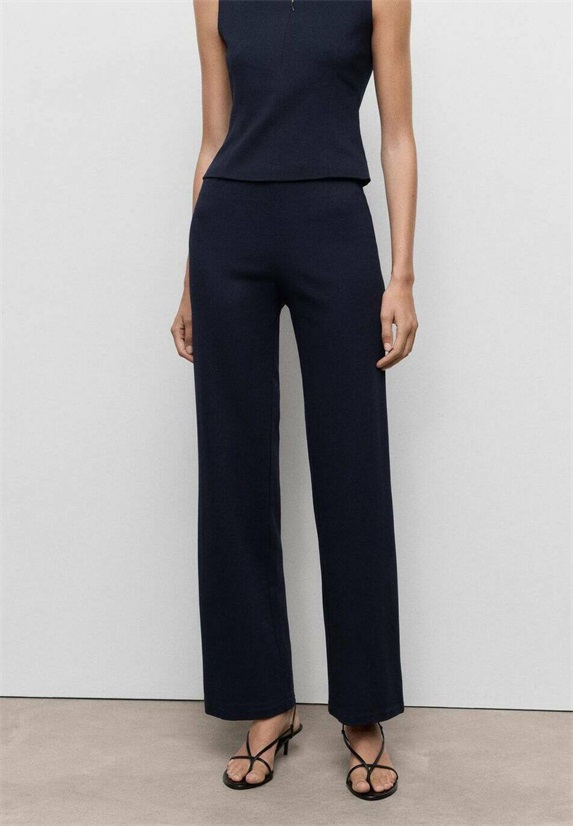 Mango STRAIGHT FIT WITH ELASTIC WAIST - Stoffhose - dark blue/dunkelblau
