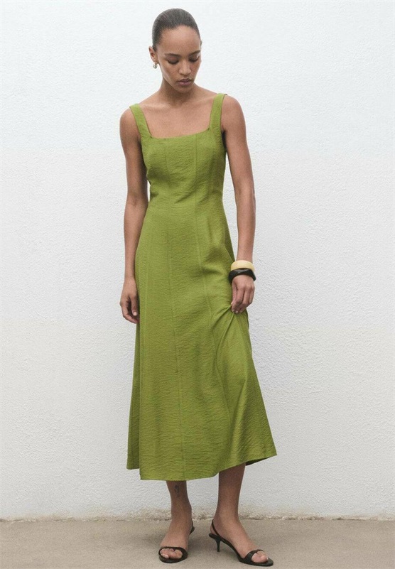 Mango MIDI WITH STITCHING - Freizeitkleid - green/grün