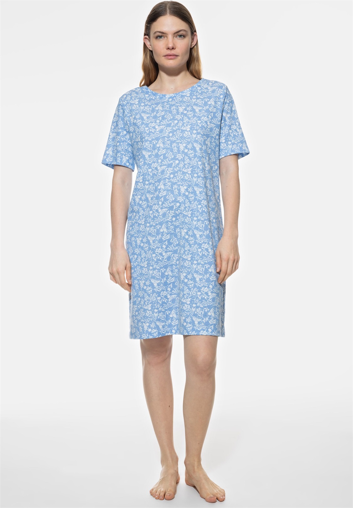 mey KURZARM SERIE FLOWER MEADOW - Nachthemd - blue silk/hellblau