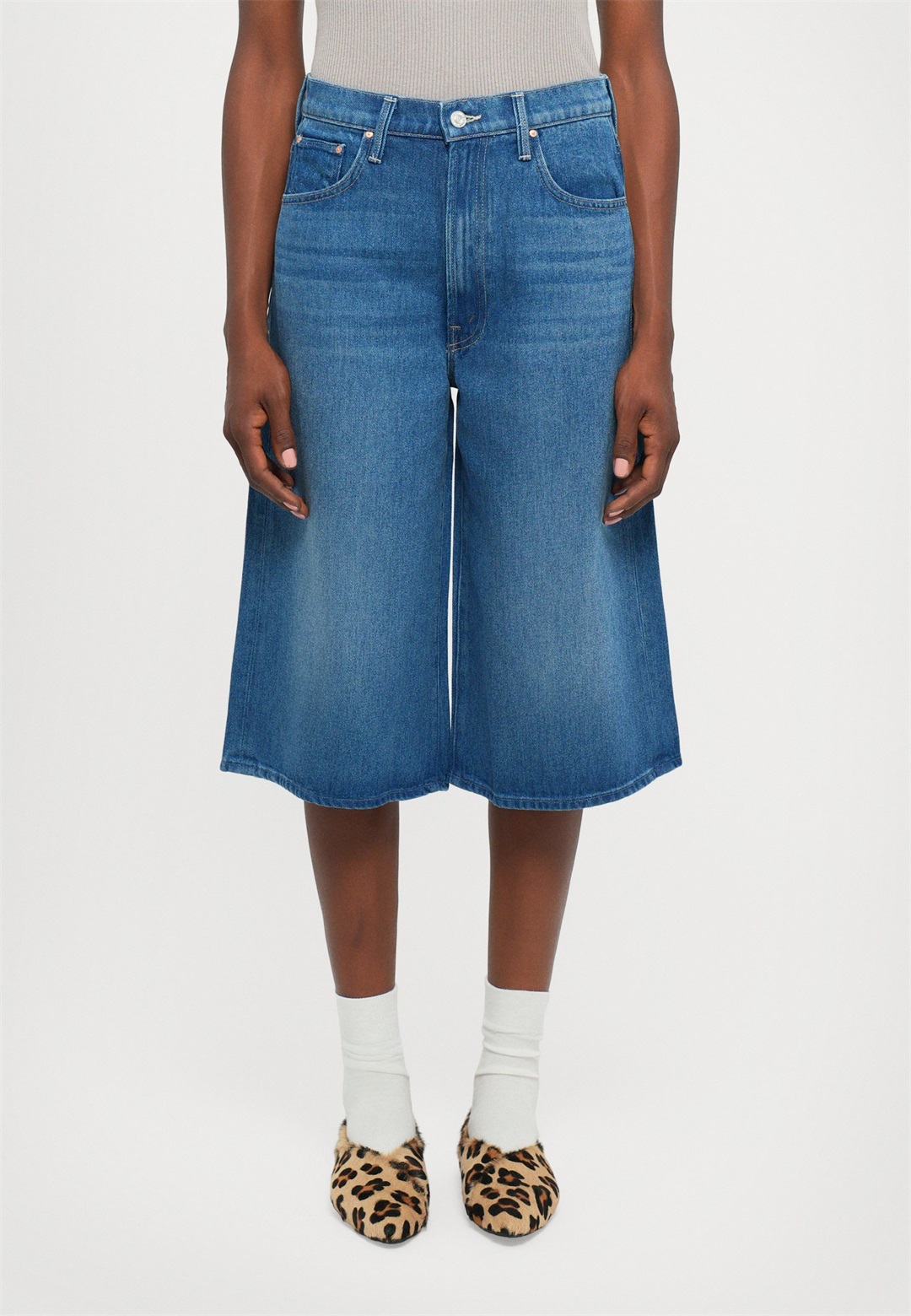 Mother THE WHOLE LOT ZIP - Jeans Shorts - blue/blue denim