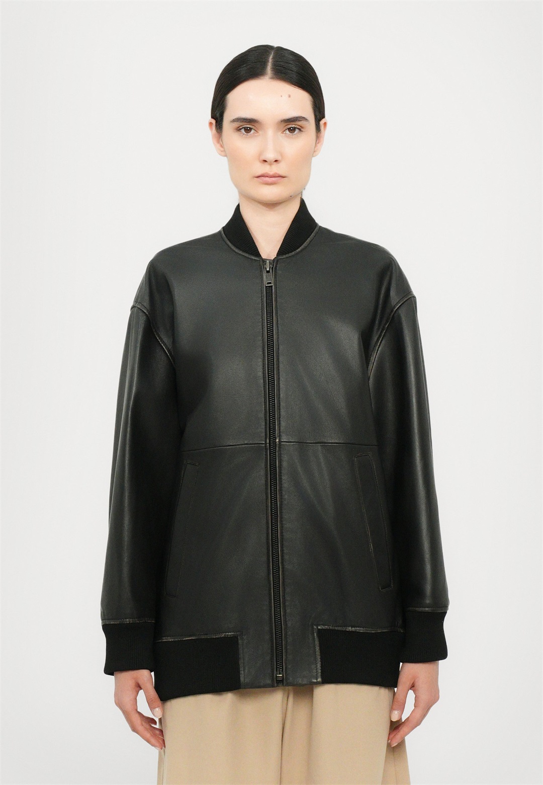 WEEKEND MaxMara TATTICO - Lederjacke - nero/schwarz
