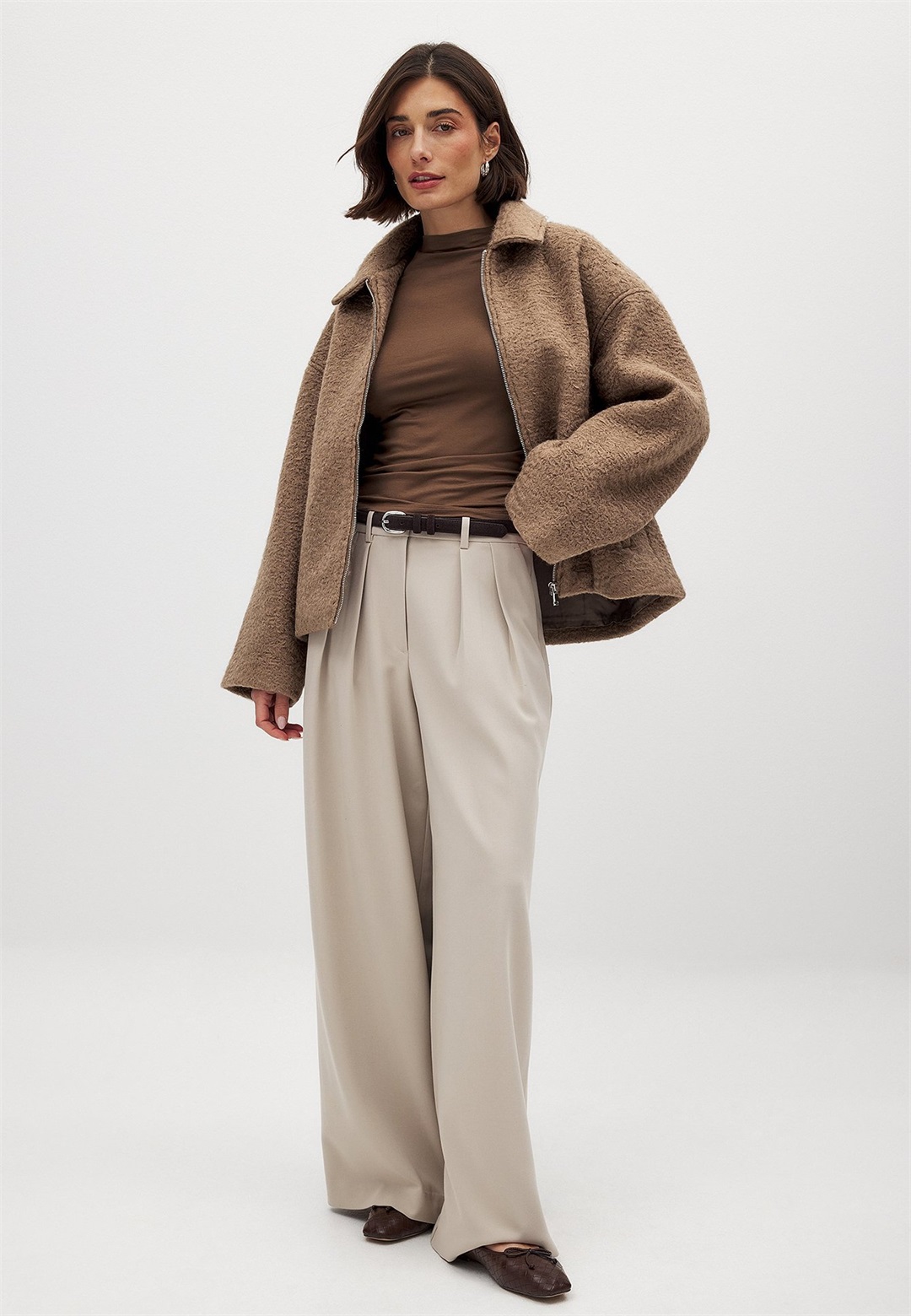 NA-KD BOUCLE ZIP - Fleecejacke - taupe/grau