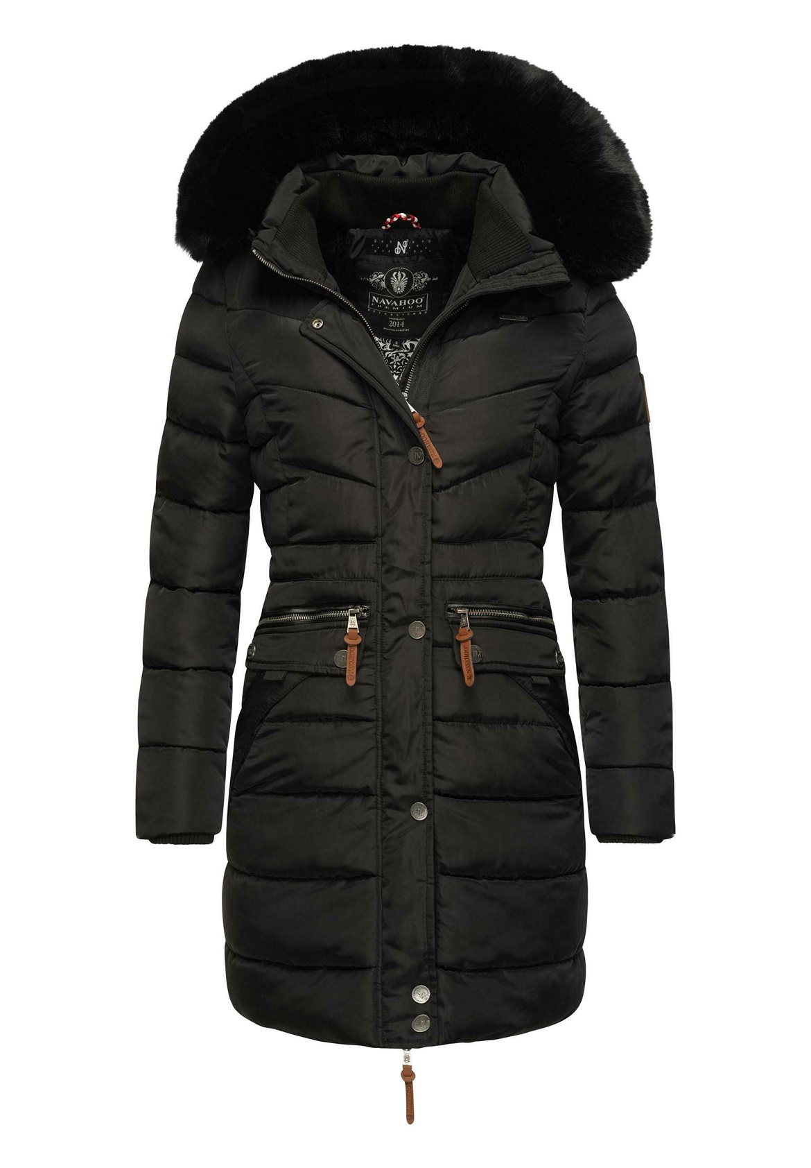 Navahoo Paula - Wintermantel - black with black fur/schwarz meliert