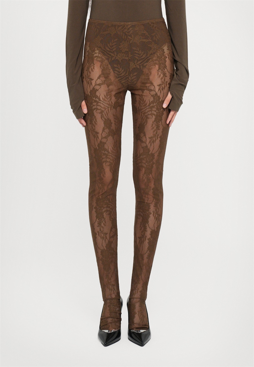 Norma Kamali FOOTIE WAISTBAND - Leggings - Hosen - bark/dunkelbraun