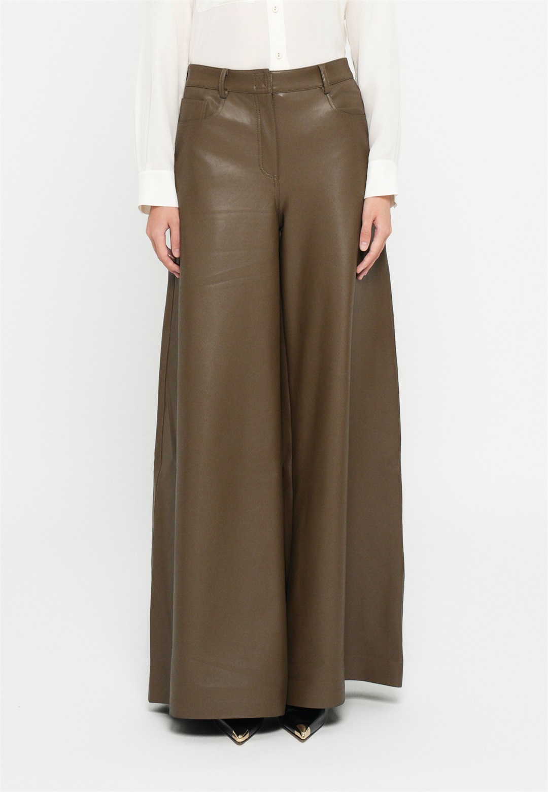 Norma Kamali ELEPHANT - Stoffhose - dark brown/dunkelbraun