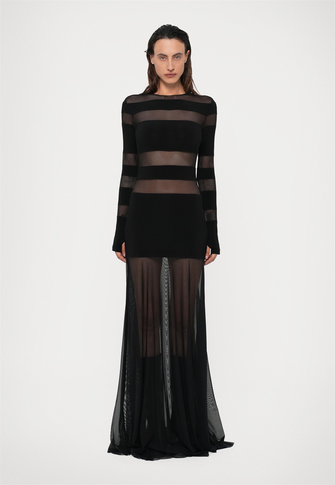 Norma Kamali SPLICED LONG SLEEVE FLARED GOWN SKIRT - Maxikleid - black/schwarz