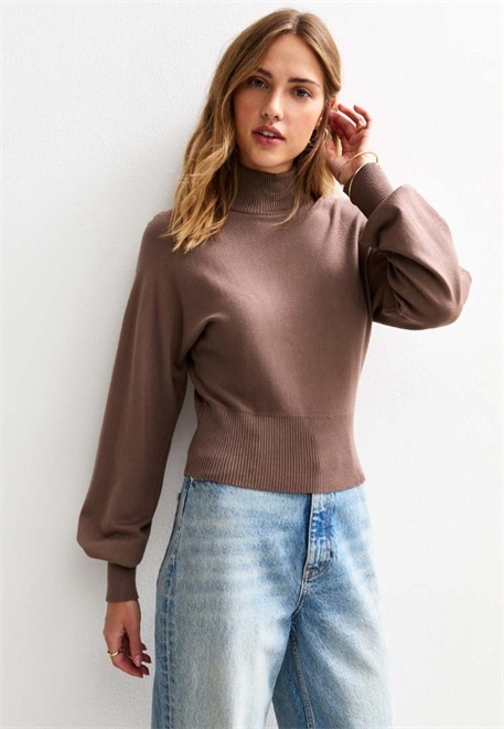 New Look HIGH NECK - Strickpullover - mink/rosa
