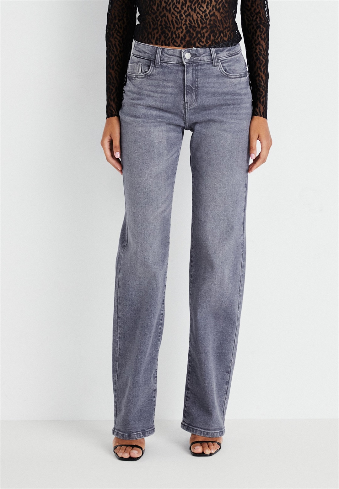 Noisy May NMYOLANDA WIDE LEG JEANS - Wide Leg - dark grey denim/grey denim