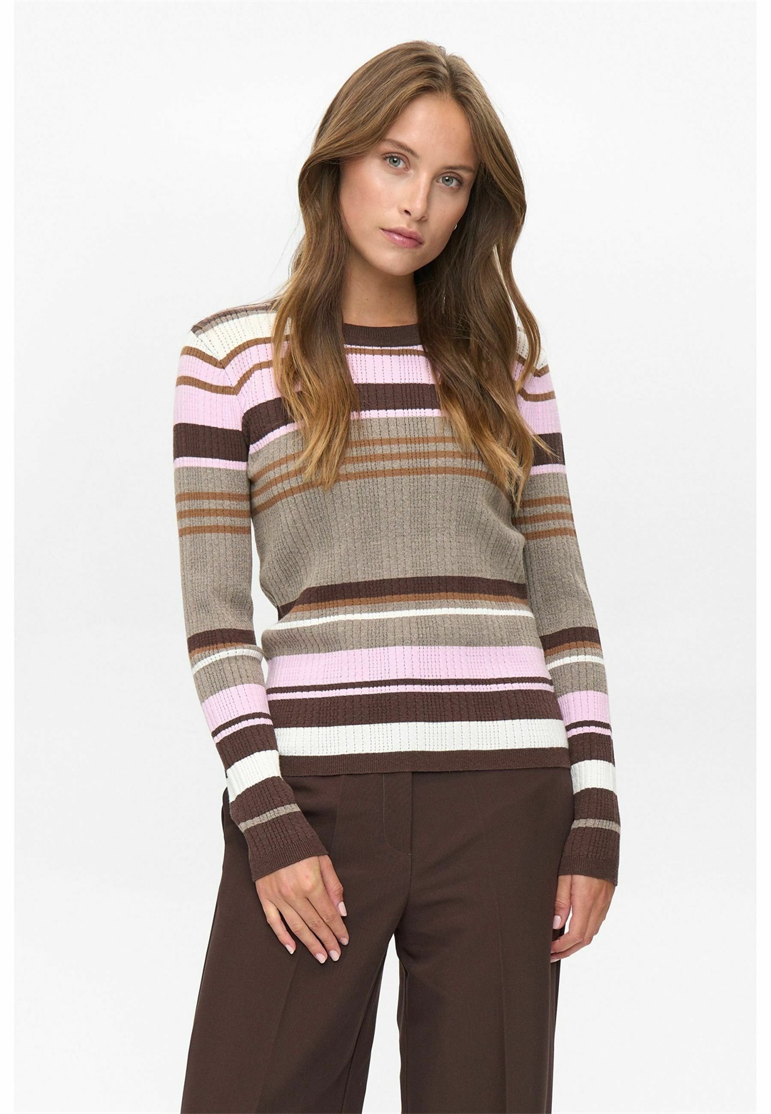 Nümph STRIPED - Strickpullover - taupe gray/taupe