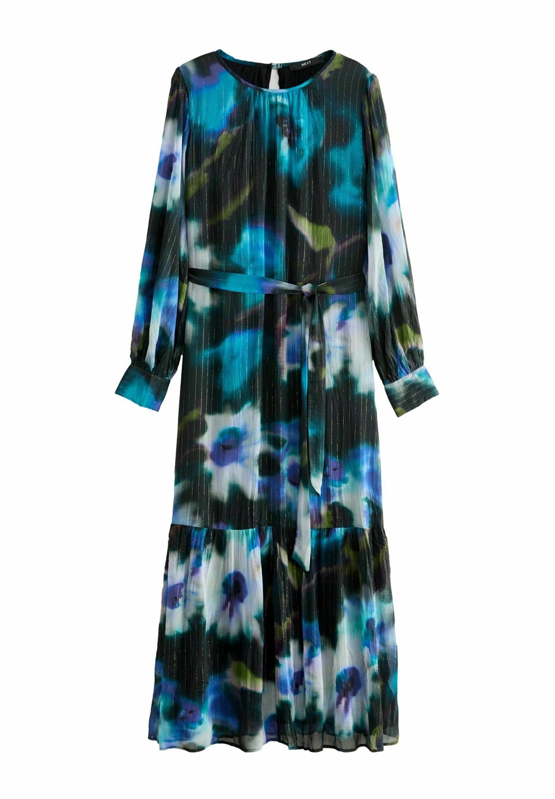 Next REGULAR FIT-LONG SLEEVE CRINKLE TIE - Maxikleid - navy black smudge metallic/blau