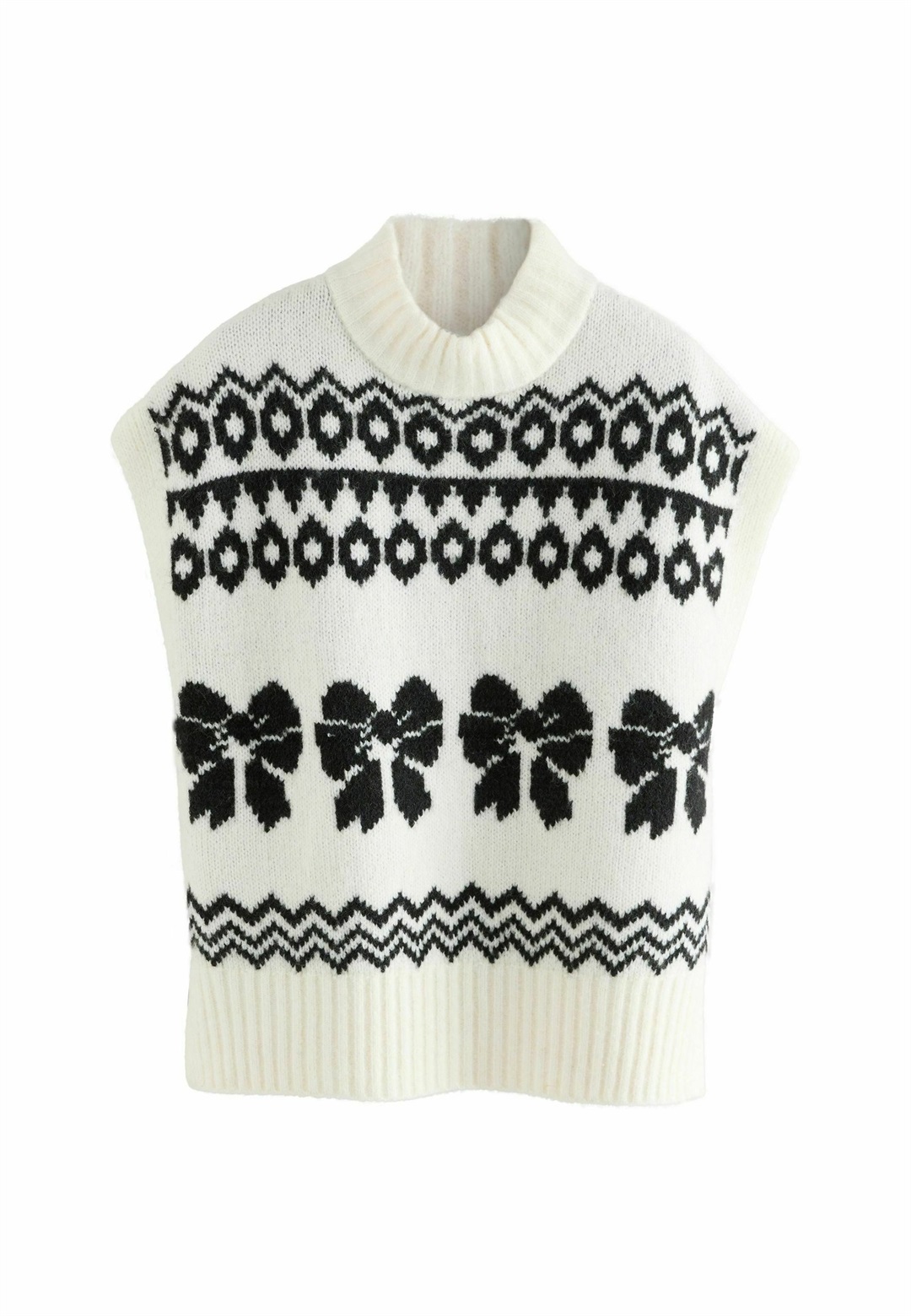 Next REGULAR FIT - Top - black white bow fairisle pattern/schwarz