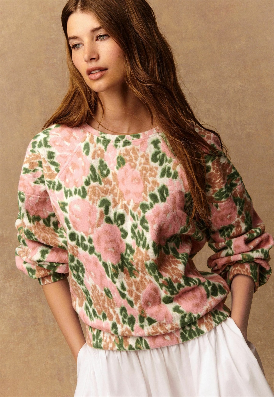 Next COSY SOFT NEEDLE CREW NECK LONG SLEEVE - Sweatshirt - floral pink green/pink