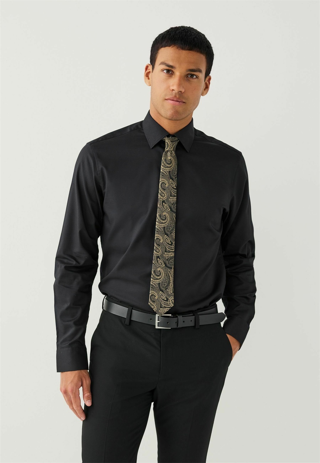 Next REGULAR FIT - SET PACK - Hemd - black gold paisley/schwarz