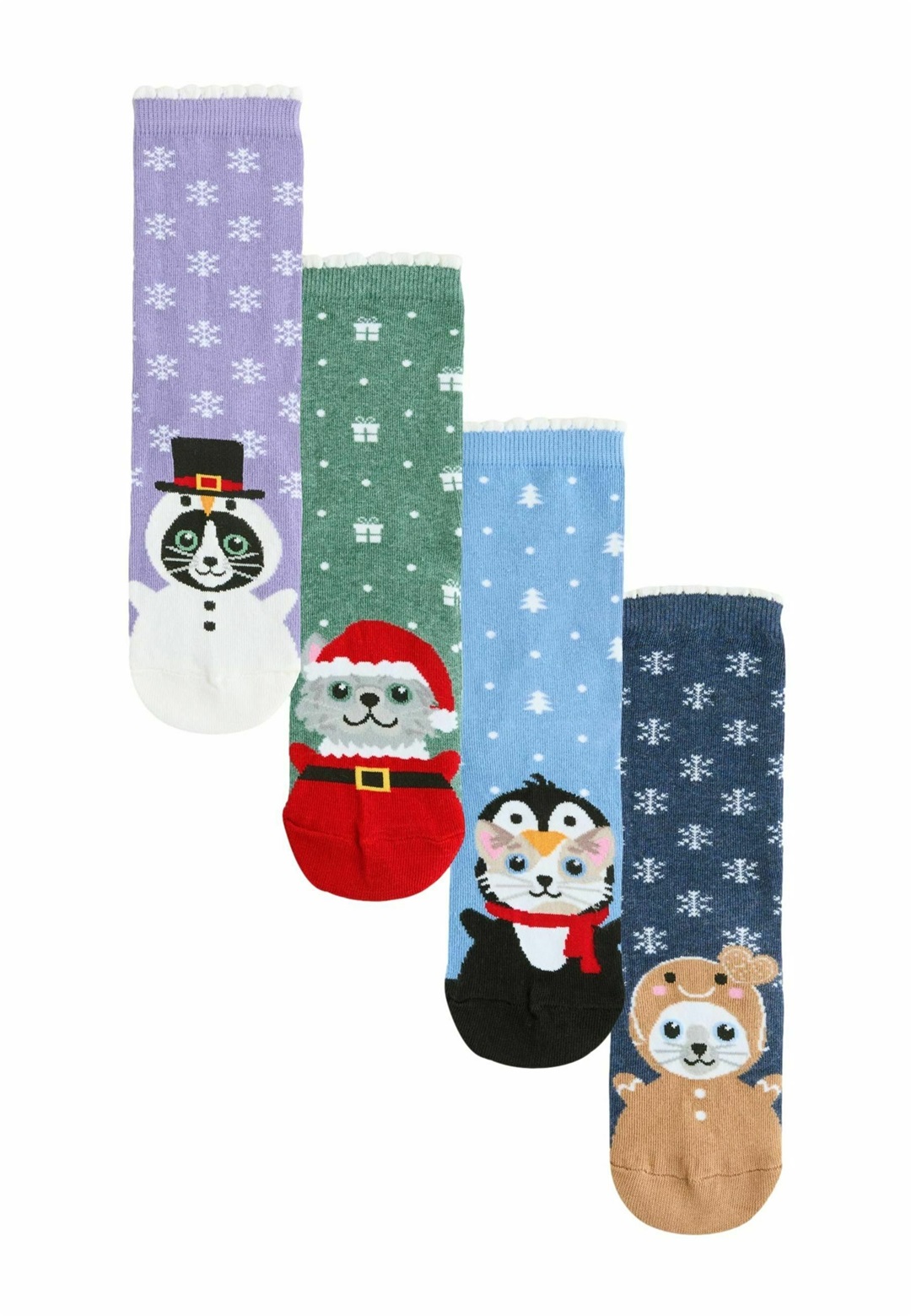 Next 4 PACK - Socken - christmas cats print/blau