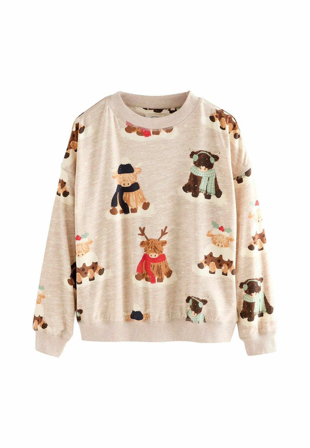 Next REGULAR FIT - MATCHING FAMILY CHRISTMAS COSY LONG SLEEVE SET - Nachtwäsche Set - oatmeal hamish the highland cow/beige