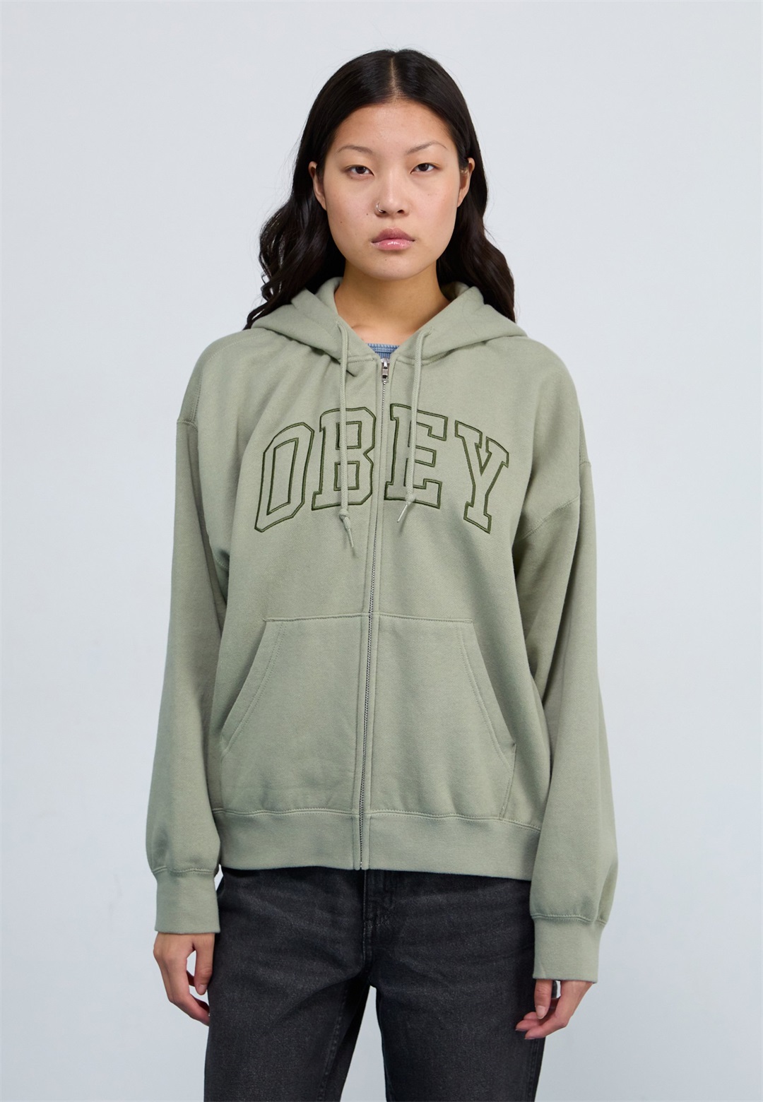 Obey Clothing COLLEGIATE BAGGY RELAXED ZIP HOOD - Sweatjacke - shadow/grau