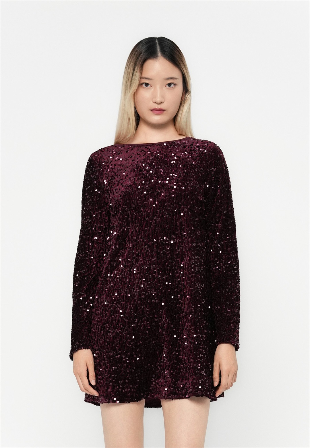 ONLY ONLANIKA SEQUINS BOW DRESS - Cocktailkleid/festliches Kleid - wine tasting/bordeaux
