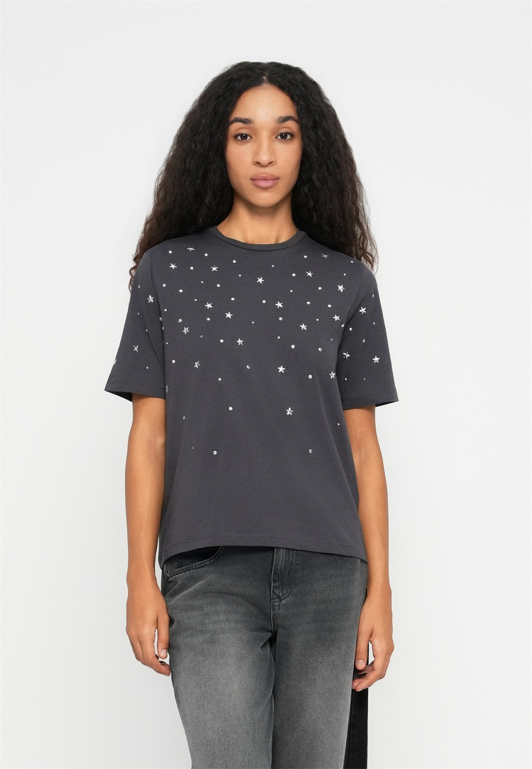 ONLY ONLFELLA STUDS BOX - T-Shirt print - phantom/silver-coloured/dunkelgrau