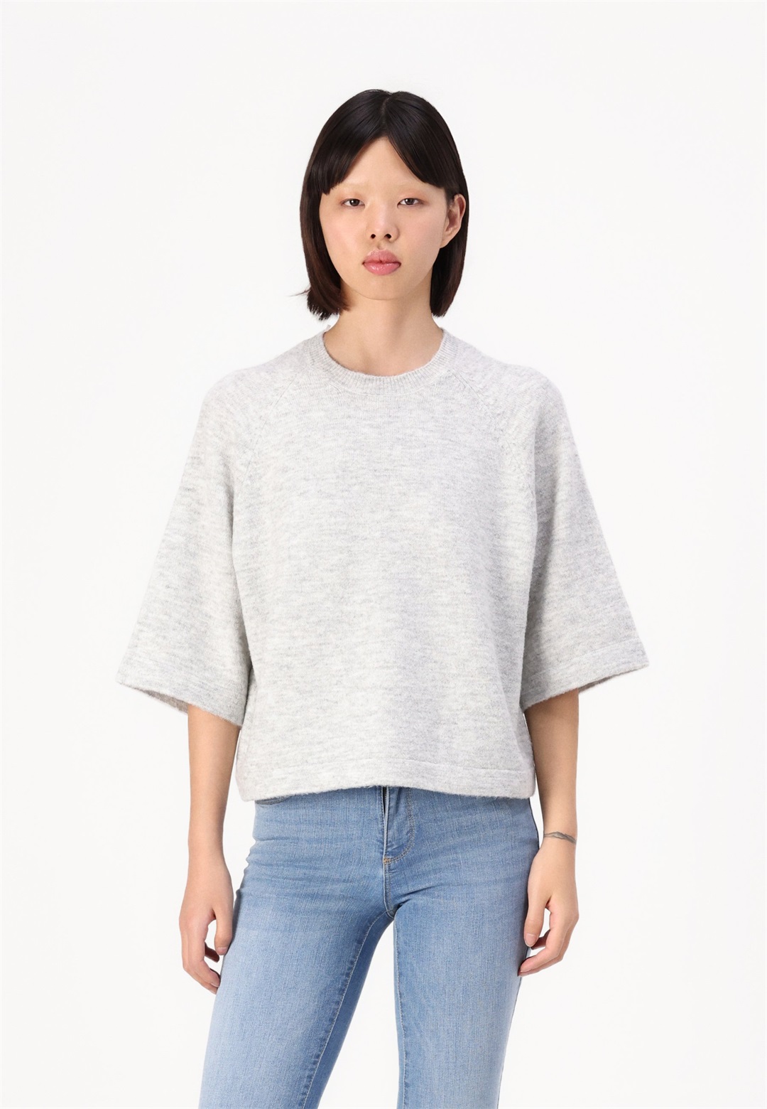 ONLY ONLSIMONI PULLOVER - Strickpullover - light grey melange/hellgrau-meliert