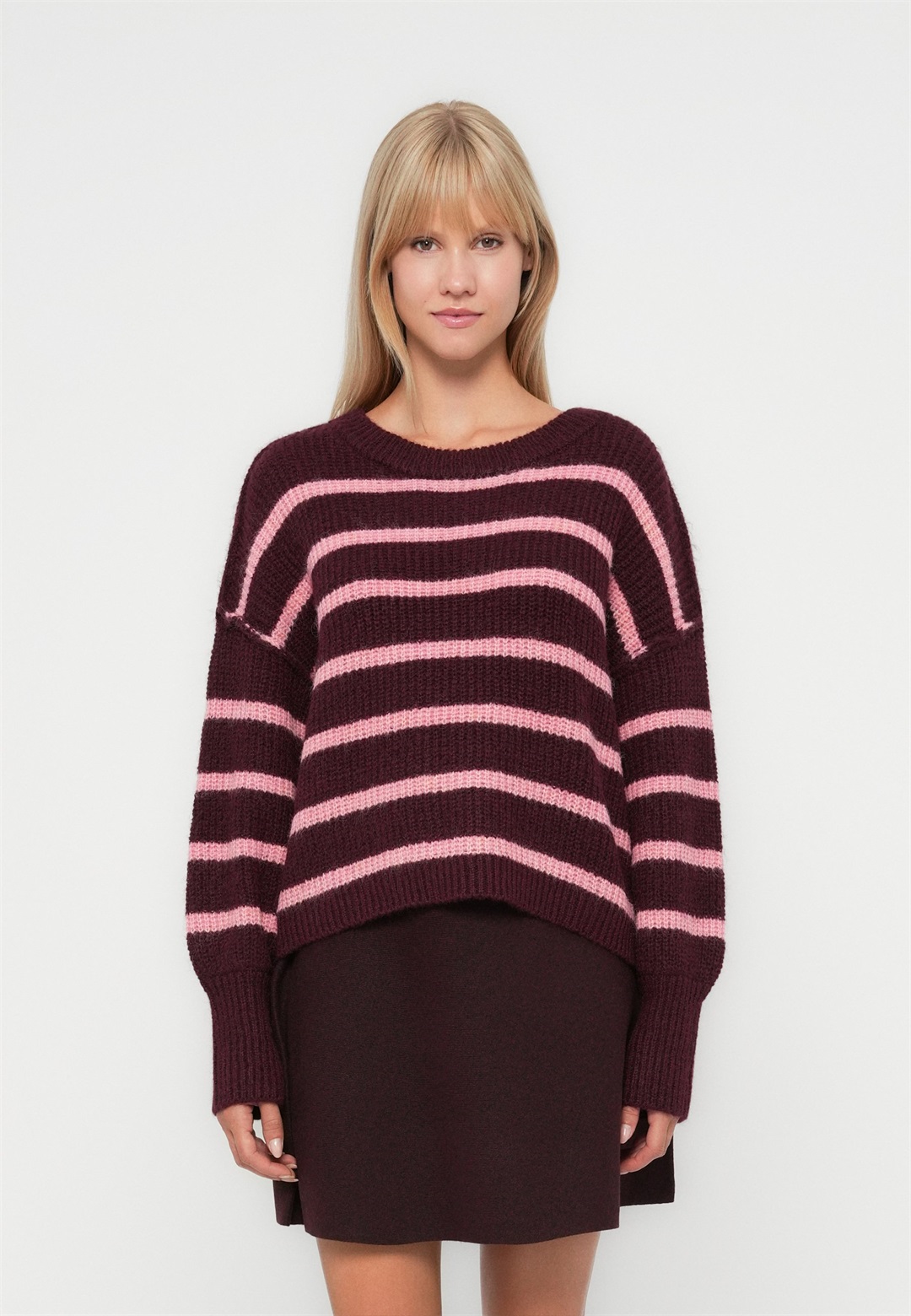 ONLY ONLMALLY LIFE DETAIL O NECK - Strickpullover - winetasting/sea pink melange/bordeaux