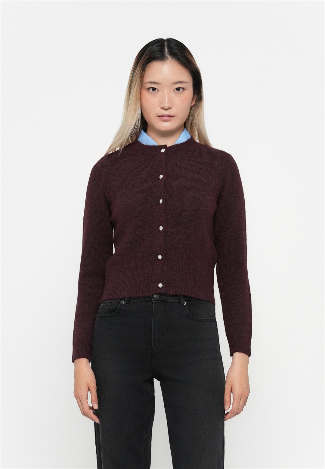 ONLY ONLHAVANNA BUTTON - Strickjacke - winetasting/dunkelrot