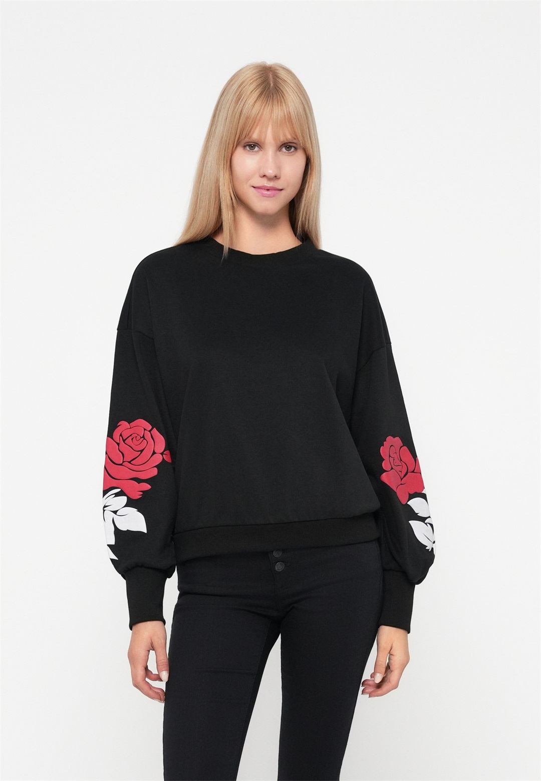 ONLY ONLBROOK PUFF FLOWER - Sweatshirt - black/schwarz