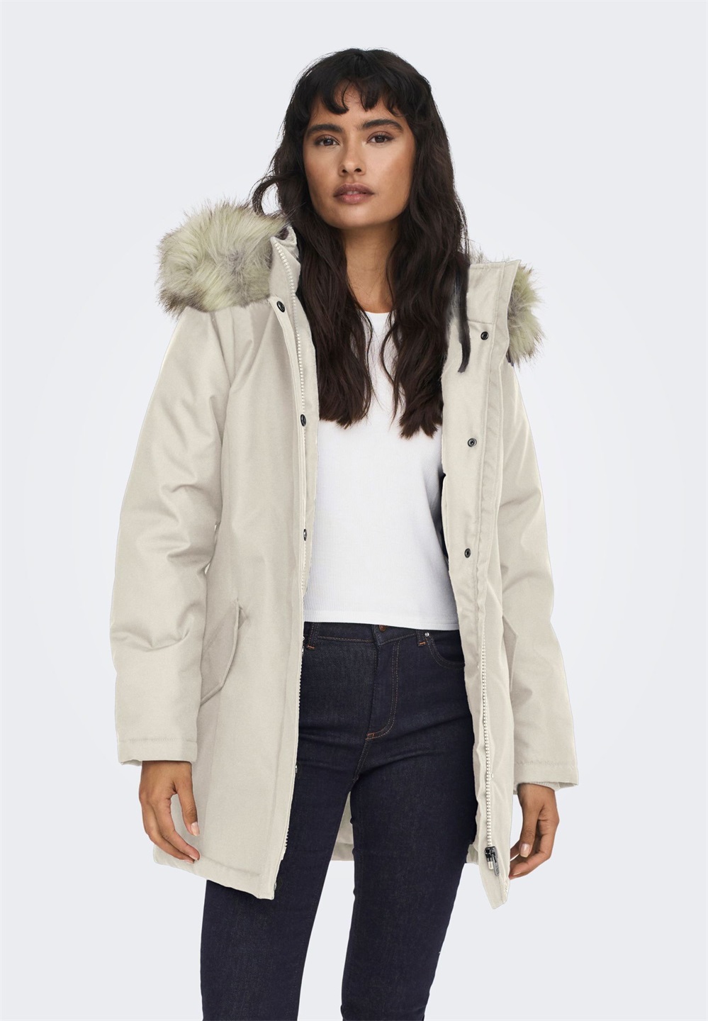 ONLY ONLNEWKATY - Parka - moonbeam detail/nature fur/beige